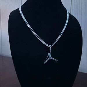 Jordan Jumpman Necklace - 5mm Cuban - 22" Silver Chain - Unisex - Y2K